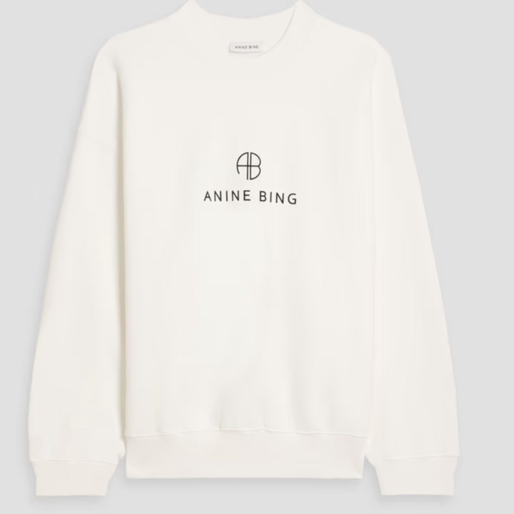 NWT Anine Bing Jaci printed cotton-blend fleece sweatshirt ivory small